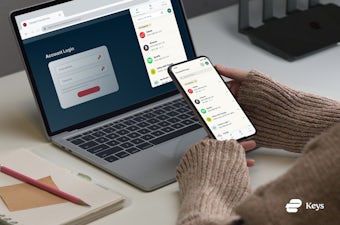 ExpressVPN Keys UI shown on a phone and laptop