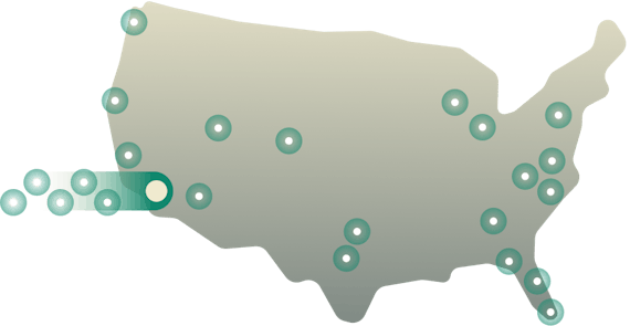 Mapa das localizações de servidor VPN nos E.U.A.