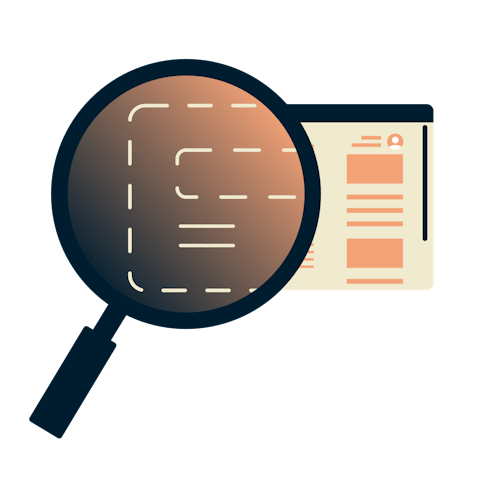 Forstørrelsesglas over en browser, der viser krypterede oplysninger.