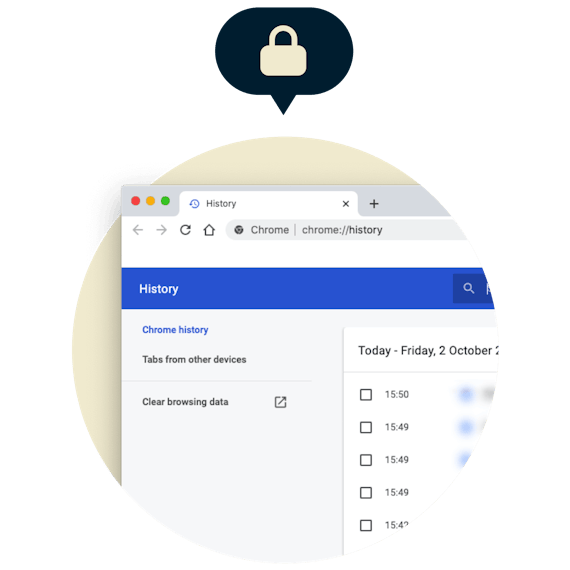 Chrome browser history with a lock over it.