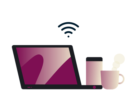 Stay safe on public Wi-Fi: using a laptop in a coffee shop.
