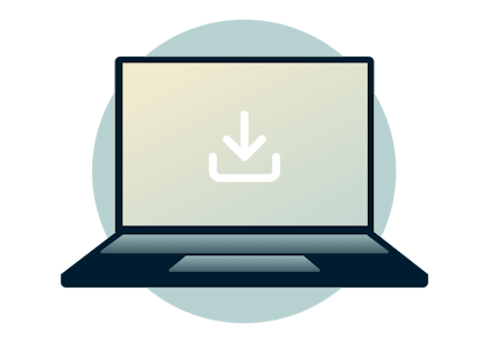 Laptop Linux com um ícone de download na tela.