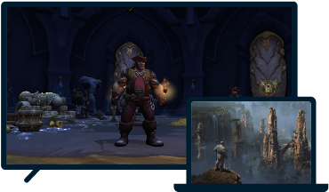 En bærbar og en stasjonær PC med World of Warcraft.