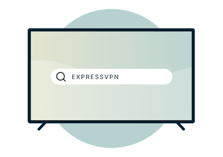 Fernsehbildschirm mit "ExpressVPN"-Suchanfrage.