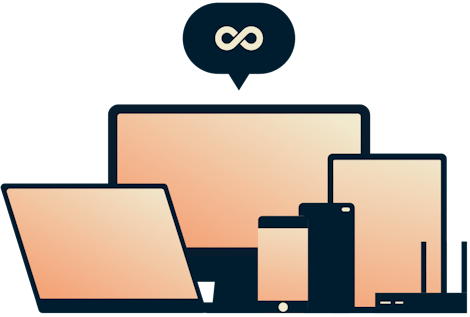 Unlimited bandwidth - An infinity symbol over an assortment of devices. 