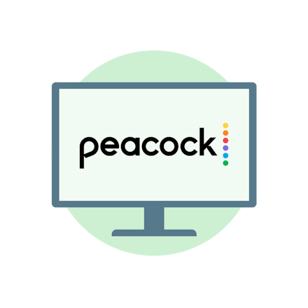 컴퓨터 모니터에 표시된 Peacock 로고와 녹색 원