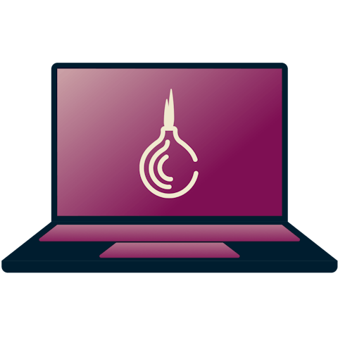 Simbol tor onion di laptop.