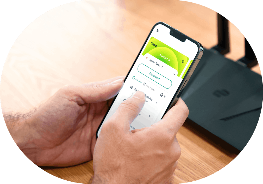 Router app UI + Aircove in the background