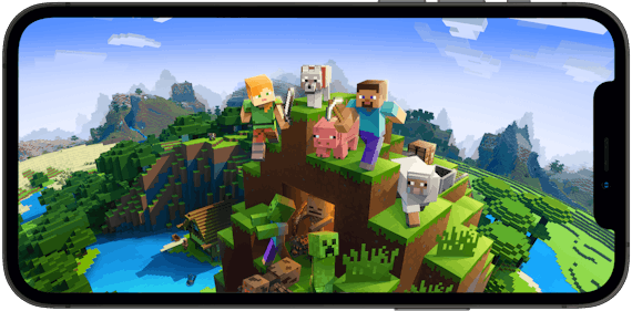 Quelqu'un qui joue à Minecraft sur un téléphone.