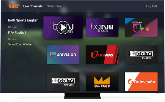 fuboTV-Home-Bildschirm auf einem Smart-TV.
