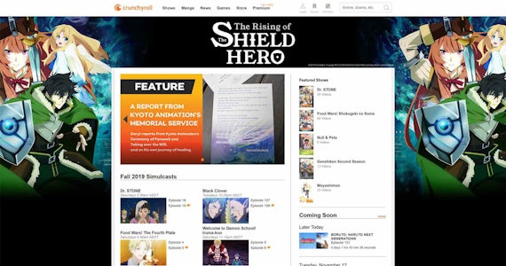 Crunchyroll web sitesinin ana sayfası.
