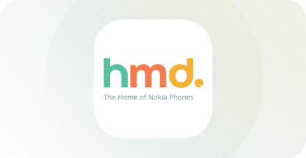 HMD Globalin logo valkoista taustaa vasten