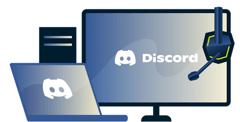 A desktop and laptop with the Discord logo.