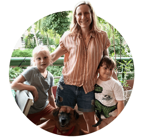 kate with kids and dog