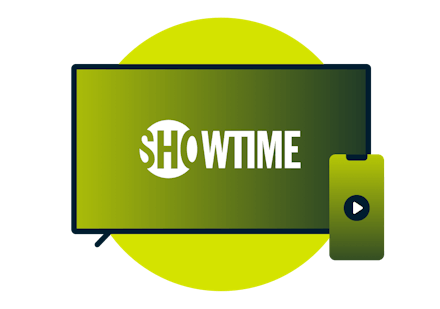 Showtimeのロゴが入ったノートパソコンと携帯電話。