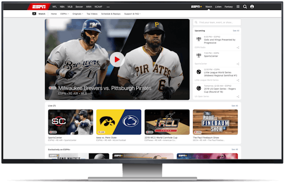 ESPN website homepage on a desktop screen.