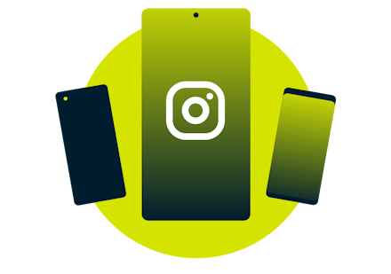 Mobile devices with the Instagram logo.