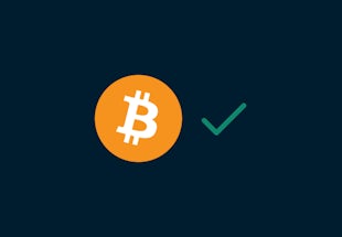 Bitcoin logo with tick