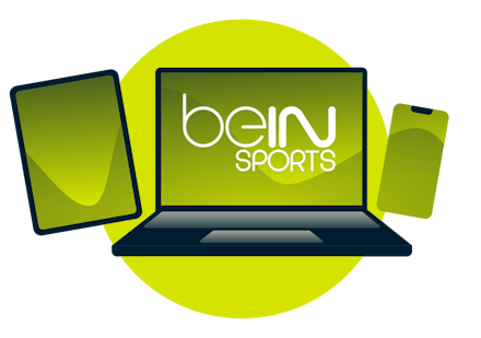 A laptop, tablet, and phone, with the Bein logo.