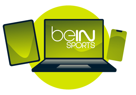Laptop, tablet i telefon z logo Bein.