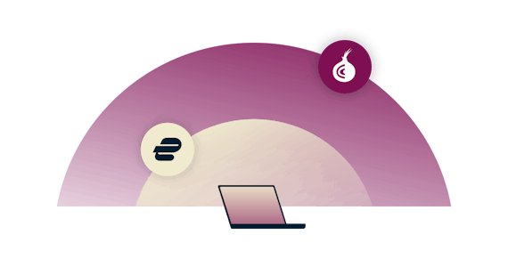 A laptop showing a laptop shielded by a VPN and then Tor above it.