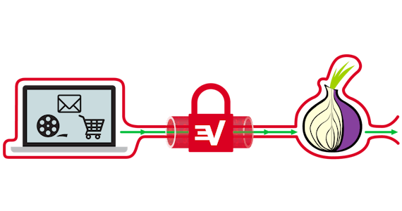 A diagram showing data passing through a VPN, then Tor.