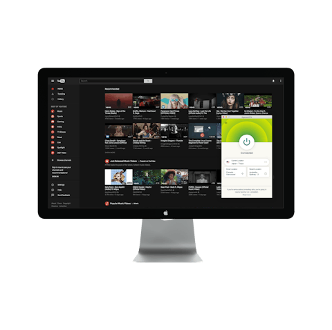 UI do YouTube com VPN.