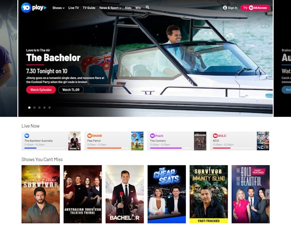 Watch the Bachelor, Survivor, and other reality TV shows on 10 play Australia