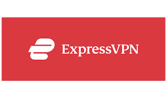 Vista previa: Logotipo horizontal de ExpressVPN, blanco sobre rojo
