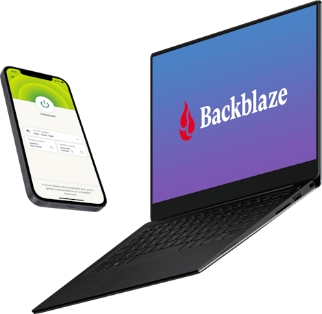 mobile phone with ExpressVPN and laptop with Blackblaze computer backup