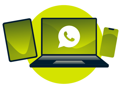 WhatsApp logolu bir dizüstü bilgisayar, tablet ve telefon.