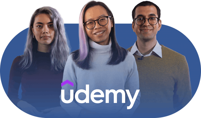 Udemy course speakers with Udemy logo