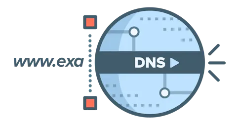 Cirkulært DNS-logo, der viser en DNS-anmodning, der blokeres