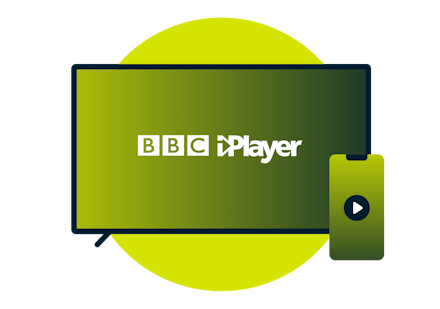 BBC iPlayerのロゴが表示されたノートパソコンと携帯電話。