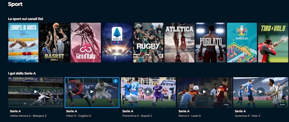 Watch live sports on RaiPlay including Serie A football, cycling, and more.