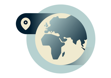 Globe viser Europa, Afrika og Midtøsten.