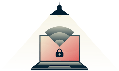 Network Lock stoppar all internettrafik när din VPN-anslutning bryts. Lampan lyser på en säker dator.