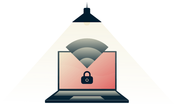 네트워크 잠금은 VPN 연결이 떨어질 때마다 모든 인터넷 트래픽을 중단합니다. 안전한 컴퓨터에 램프가 빛납니다