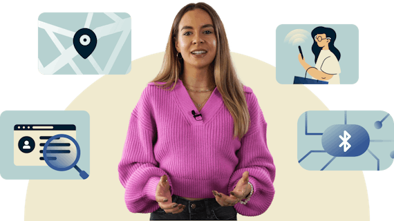 Udemy course presenter with snippets of illustrations from the course/trailer