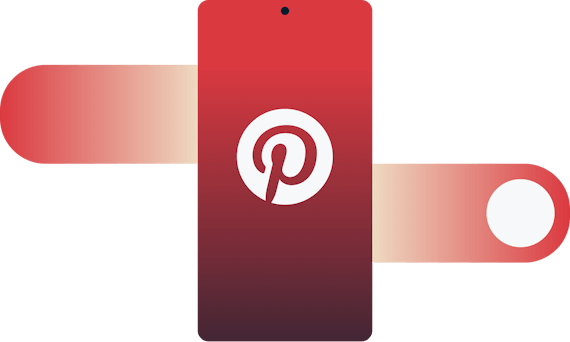 Il logo di Pinterest su un dispositivo mobile con il gesto dello swipe che lo attraversa.