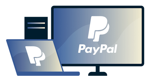 En stasjonær og bærbar PC med PayPal-logoen.