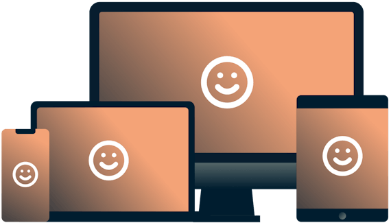 Various devices with smiley faces on them.