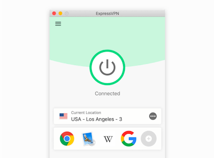 ExpressVPN app UI (Mac): VPN connected screen