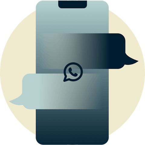 WhatsApp-Symbol über Chat-Blasen auf einem Telefon.