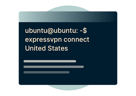 ExpressVPN für Linux in einem Ubuntu-Terminal mit Anzeige der Verbindung zu einem US-VPN-Server