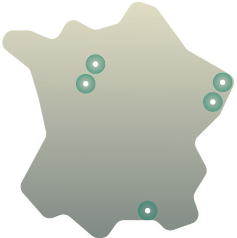 Map of VPN server locations in France.