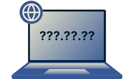 Una dirección IP en una laptop con signos de interrogación.