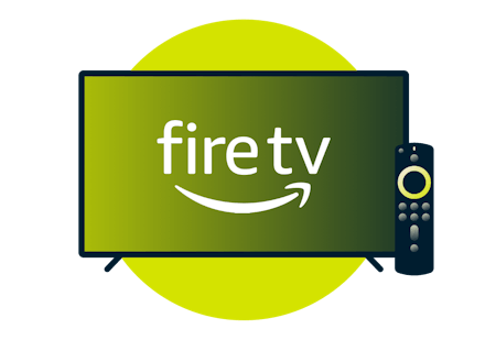 Fjernsynsskærm med Amazon Fire TV-logo.