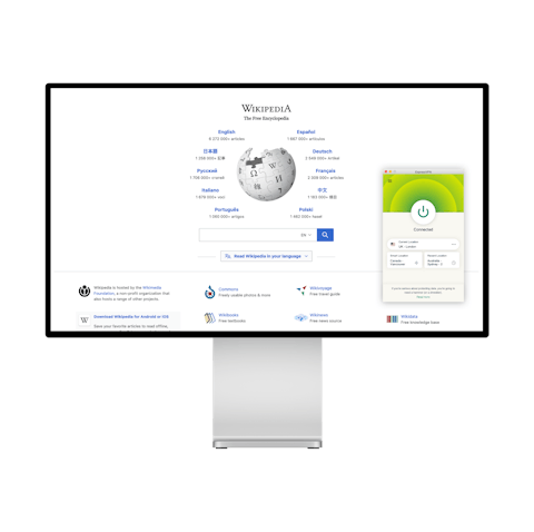Wikipedia-Homepage und VPN.