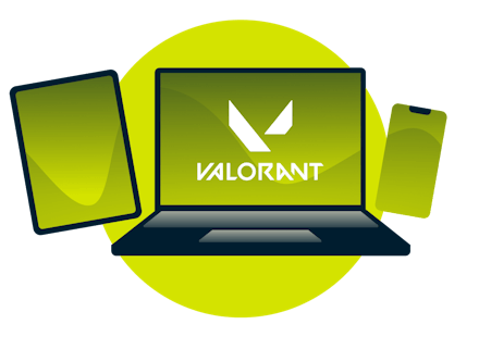Olika enheter med Valorant-logotypen.